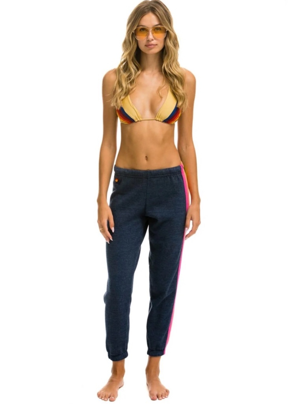 Aviator Nation 5 Stripe Sweatpants Heather Navy Neon Rainbow Size S - Picture 3 of 14